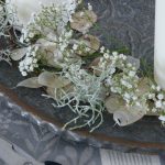 Schritt für Schritt zum Adventsarrangement: Langsam füllt sich der Teller mit Silberblatt, Schleierkraut und Stacheldrahtpflanze