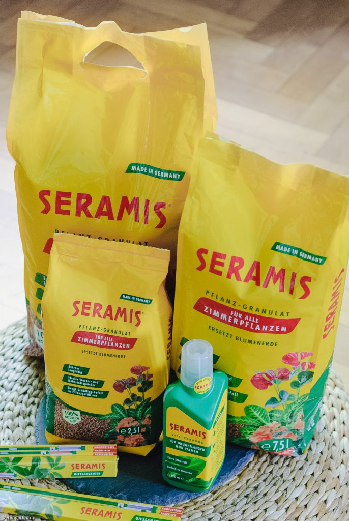 SERAMIS Produktlinie: Pflanz-Granulat für Zimmerpflanzen, vitalnahrung für Grünpflanzen und Palmen, Gießanzeiger